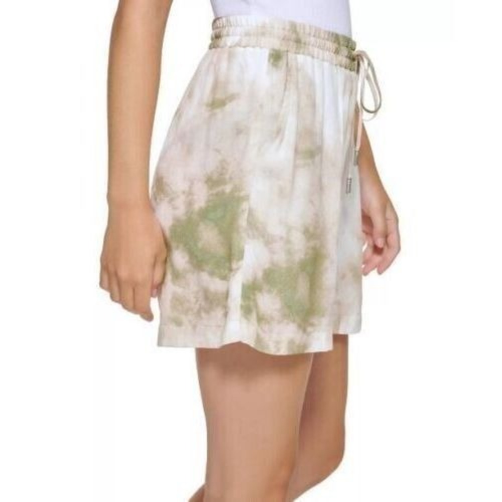 DKNY Jeans Womens Printed Drawstring Shorts M Feather Grey Olive Tie Dye Casual - Picture 4 of 15